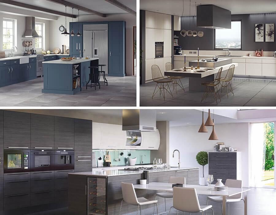 Multiple images of kitchens