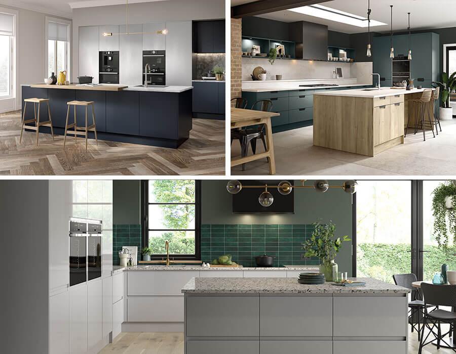 Multiple images of kitchens